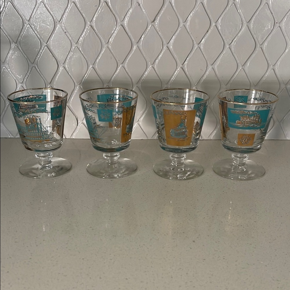 Libbey Vintage Gold and Teal “Southern Comfort” Drinkware Set